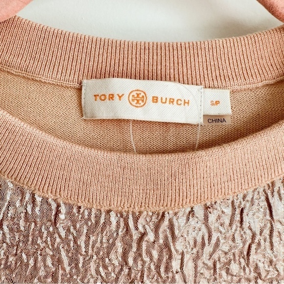 Tory Burch Peach Floral Cloque Front Crew neck Silk Wool Sweater sz Small - Picture 8 of 10